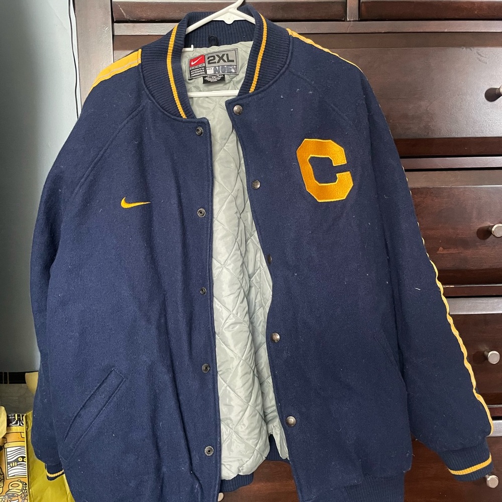 Navy Varsity Jacket with Yellow Accents